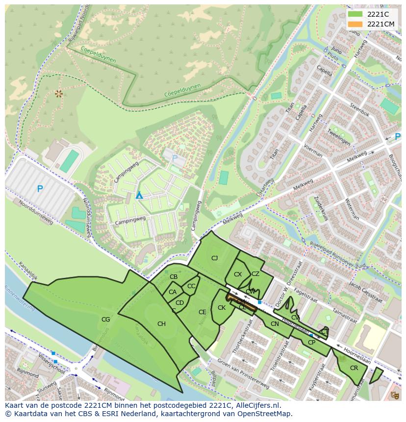 Afbeelding van het postcodegebied 2221 CM op de kaart.