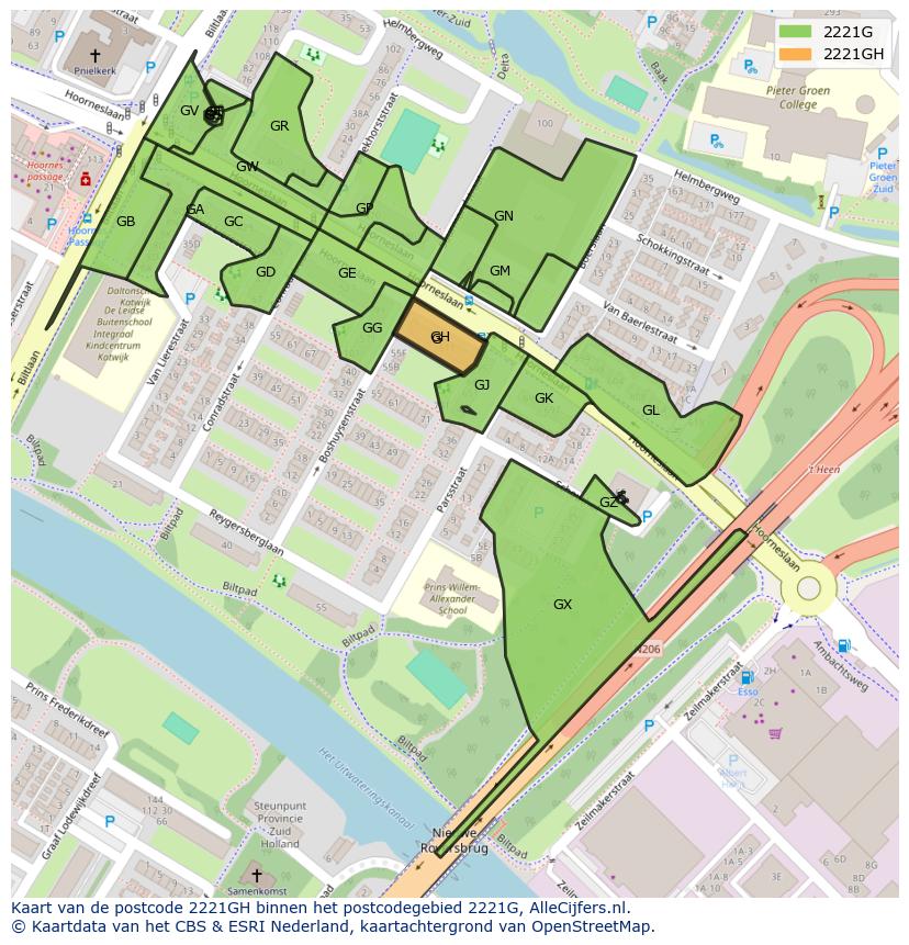 Afbeelding van het postcodegebied 2221 GH op de kaart.