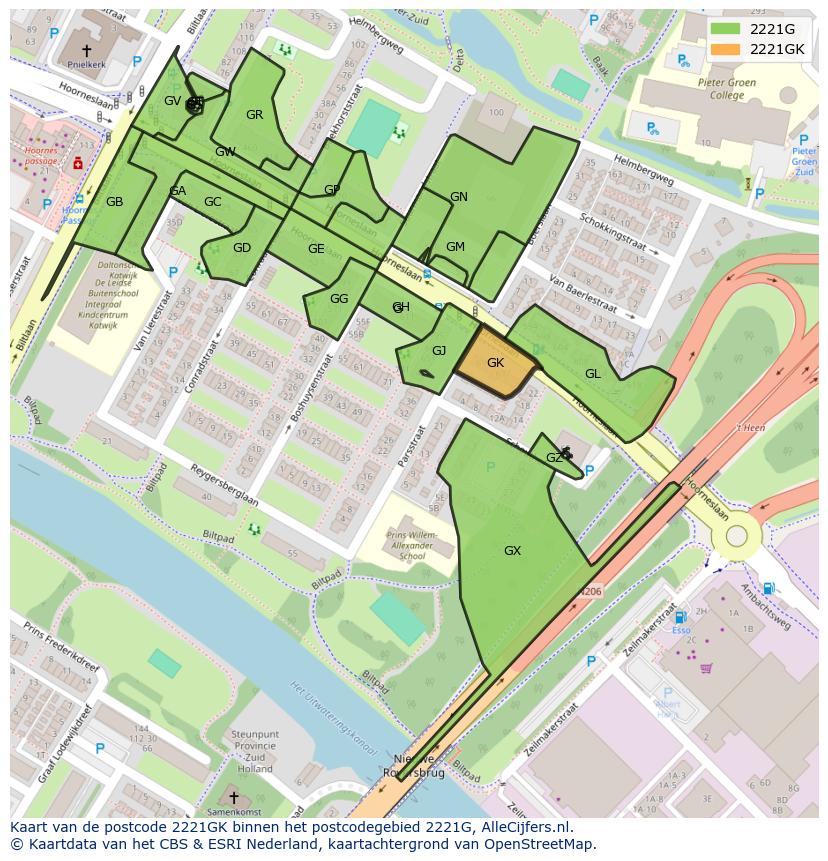 Afbeelding van het postcodegebied 2221 GK op de kaart.