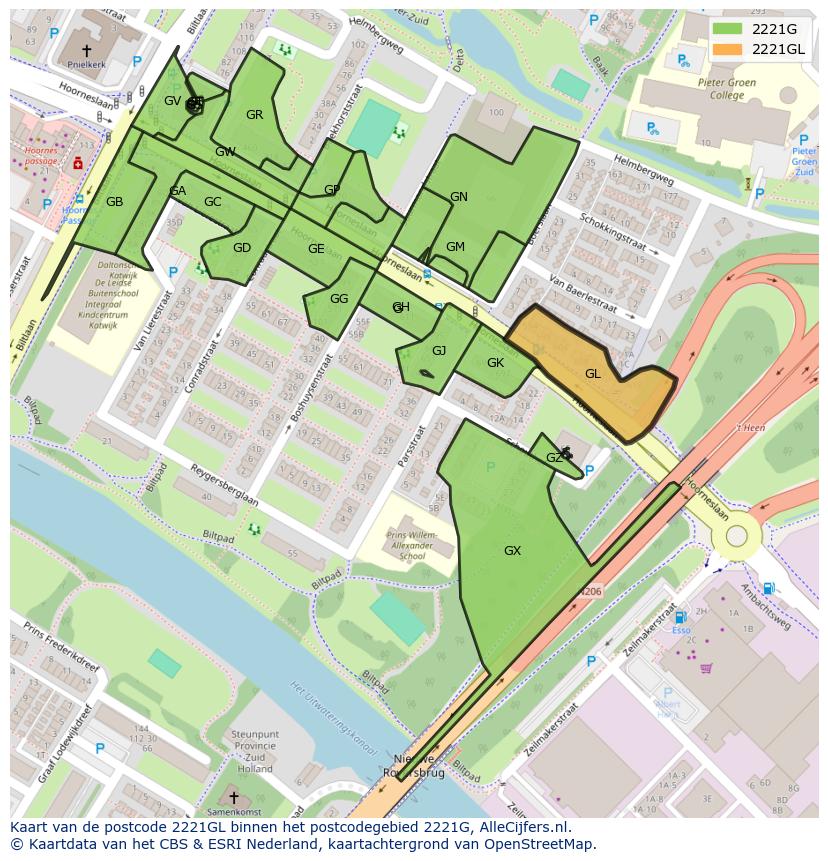 Afbeelding van het postcodegebied 2221 GL op de kaart.