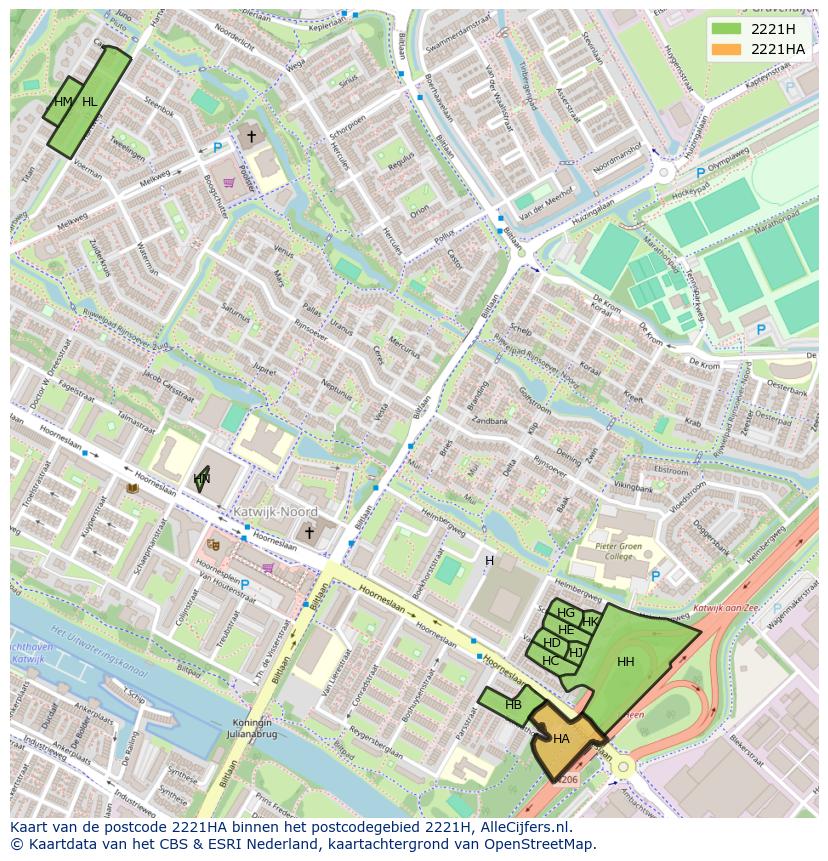 Afbeelding van het postcodegebied 2221 HA op de kaart.