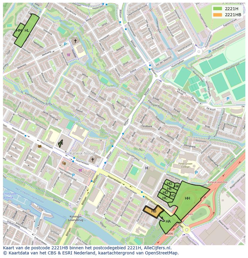 Afbeelding van het postcodegebied 2221 HB op de kaart.