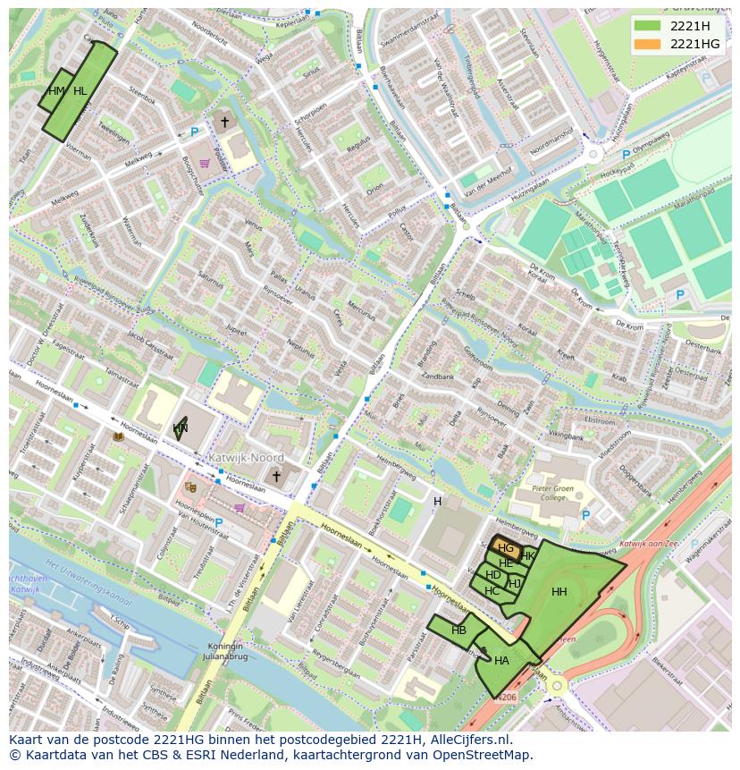 Afbeelding van het postcodegebied 2221 HG op de kaart.