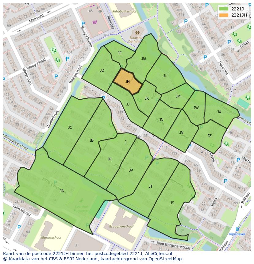 Afbeelding van het postcodegebied 2221 JH op de kaart.