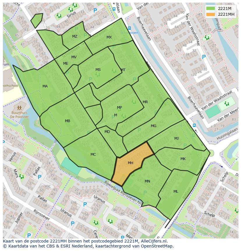 Afbeelding van het postcodegebied 2221 MH op de kaart.