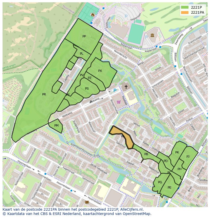 Afbeelding van het postcodegebied 2221 PA op de kaart.