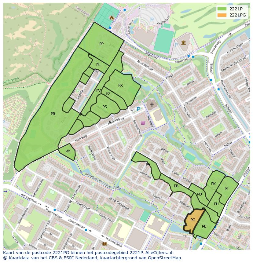 Afbeelding van het postcodegebied 2221 PG op de kaart.