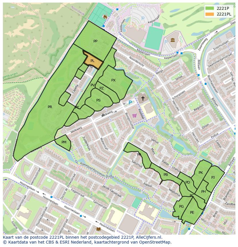 Afbeelding van het postcodegebied 2221 PL op de kaart.