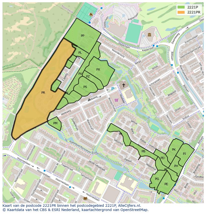 Afbeelding van het postcodegebied 2221 PR op de kaart.
