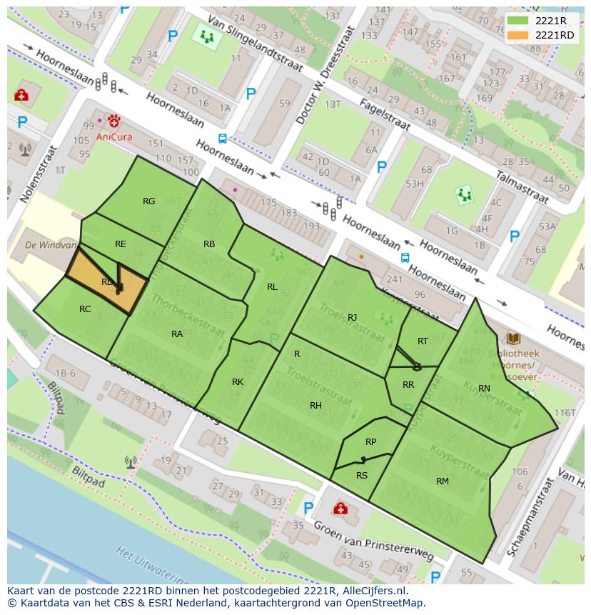 Afbeelding van het postcodegebied 2221 RD op de kaart.