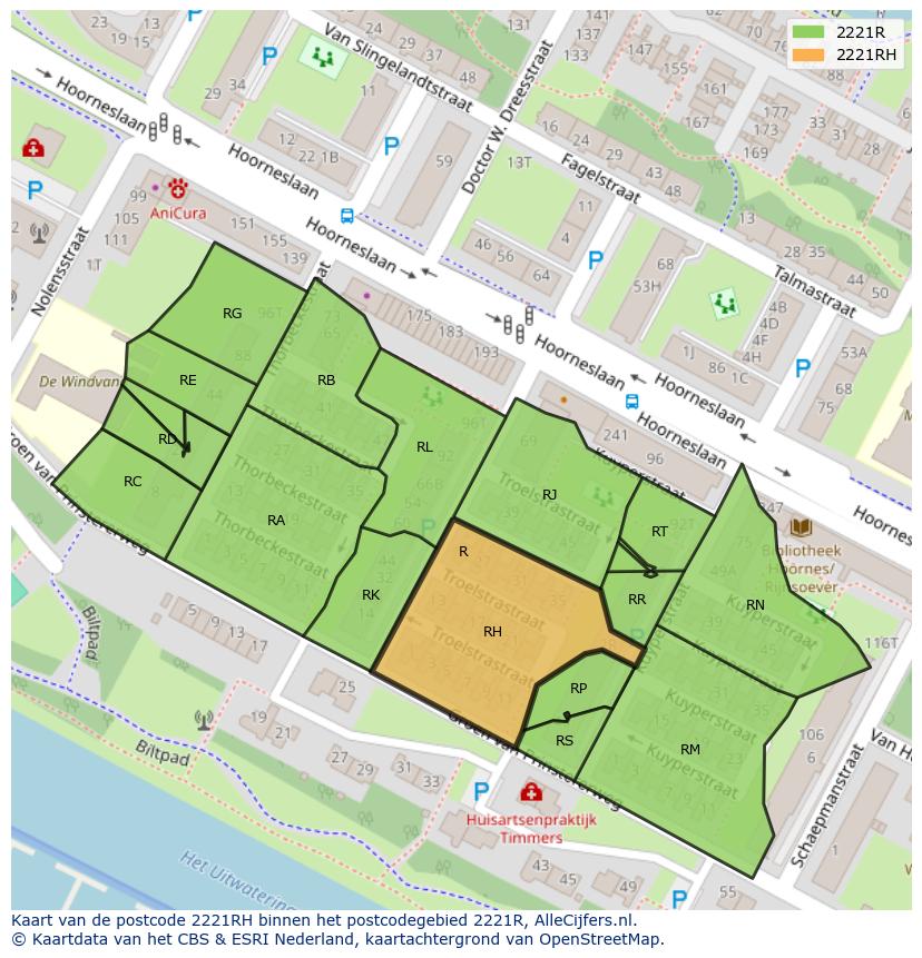 Afbeelding van het postcodegebied 2221 RH op de kaart.