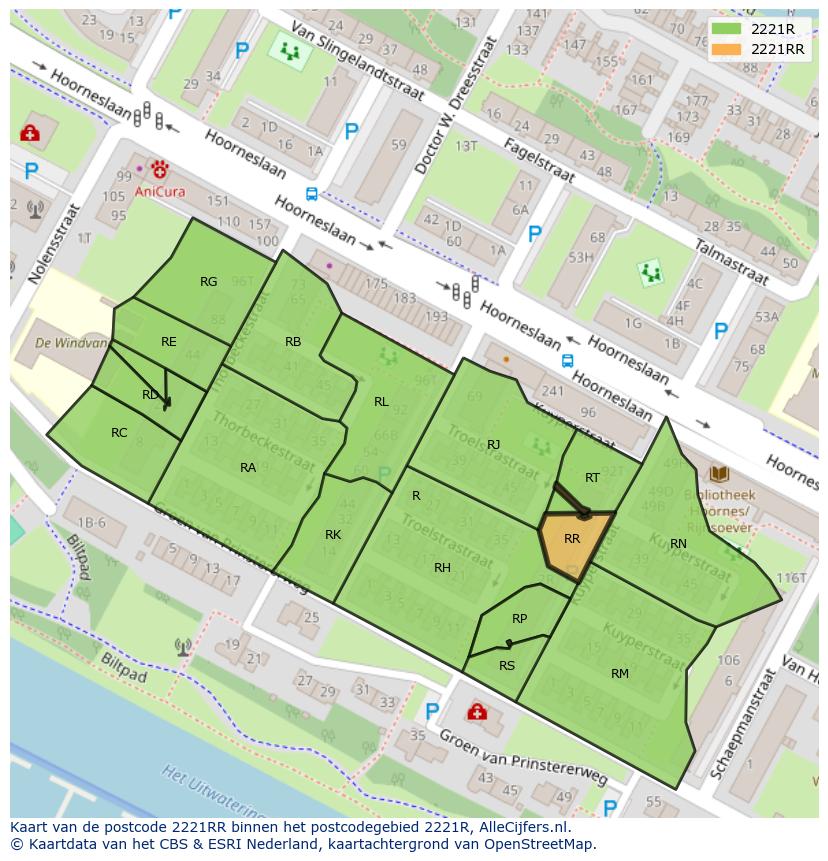 Afbeelding van het postcodegebied 2221 RR op de kaart.
