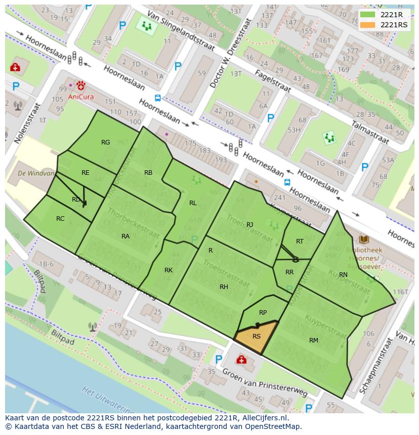 Afbeelding van het postcodegebied 2221 RS op de kaart.