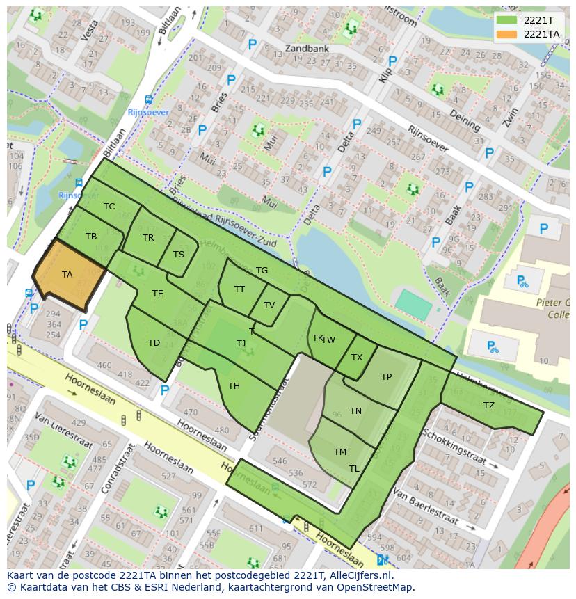 Afbeelding van het postcodegebied 2221 TA op de kaart.