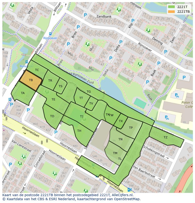 Afbeelding van het postcodegebied 2221 TB op de kaart.