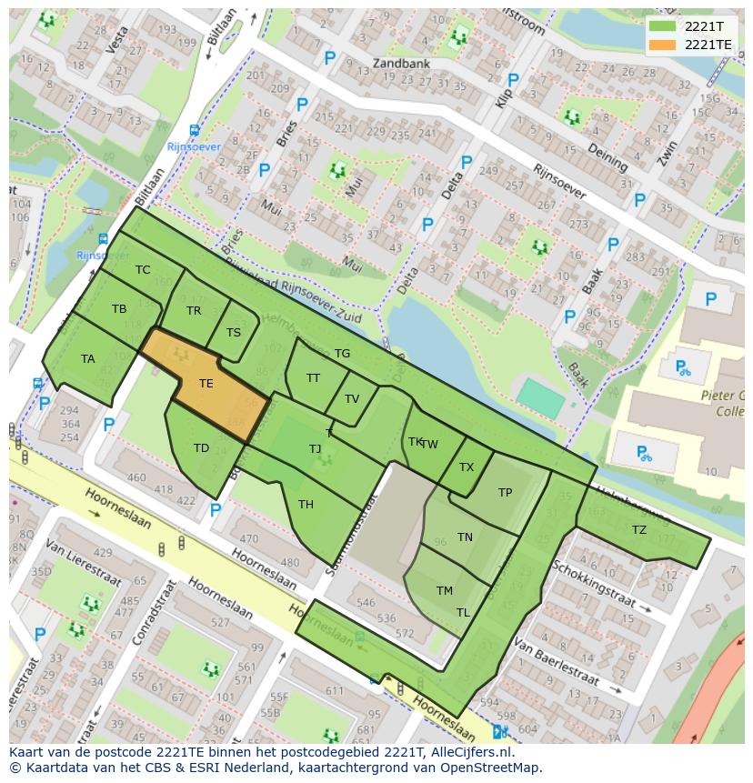 Afbeelding van het postcodegebied 2221 TE op de kaart.