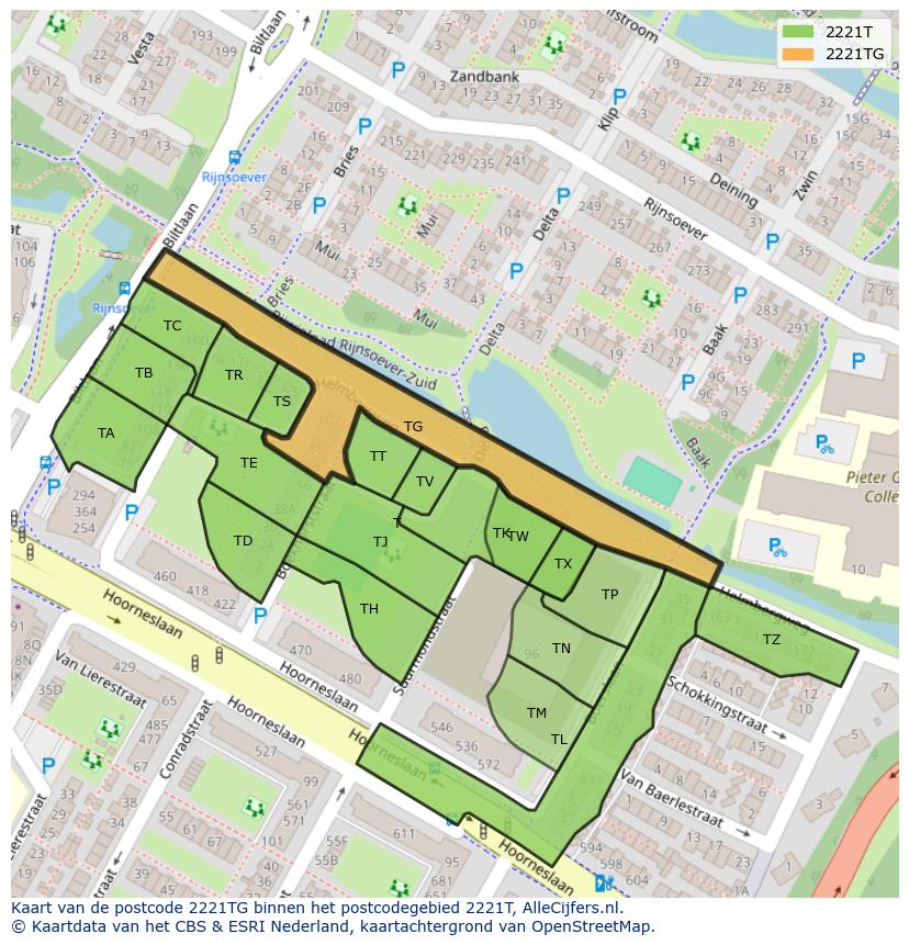 Afbeelding van het postcodegebied 2221 TG op de kaart.