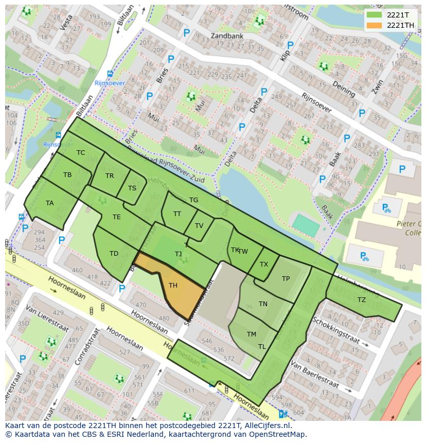 Afbeelding van het postcodegebied 2221 TH op de kaart.