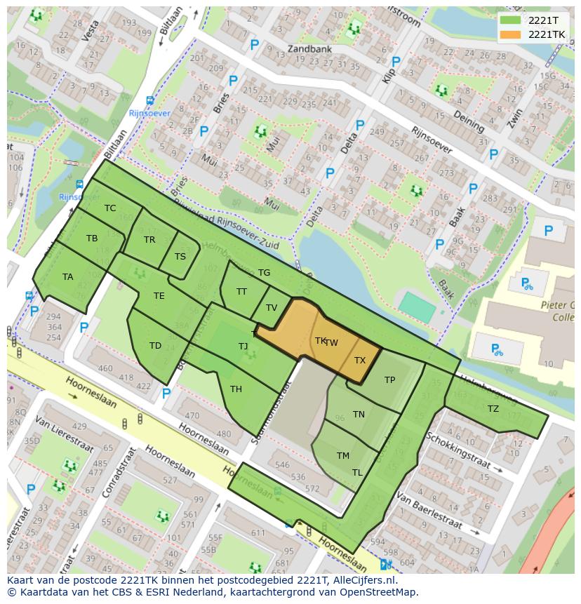 Afbeelding van het postcodegebied 2221 TK op de kaart.