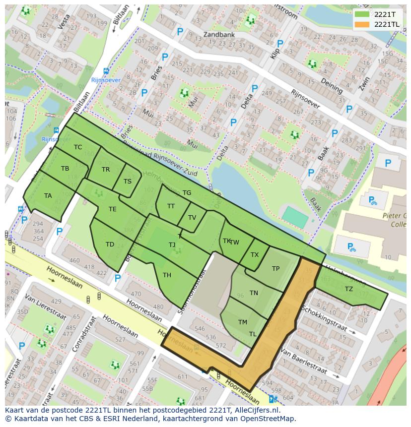 Afbeelding van het postcodegebied 2221 TL op de kaart.