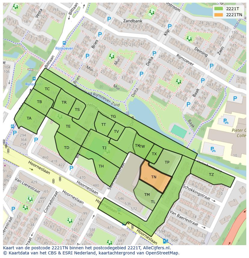 Afbeelding van het postcodegebied 2221 TN op de kaart.