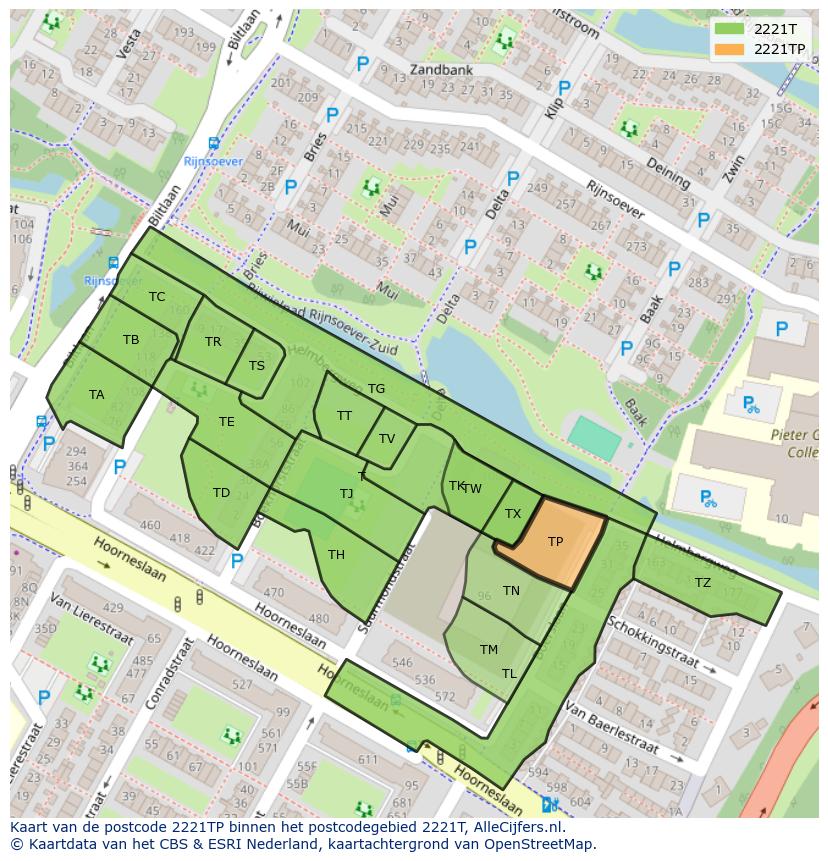 Afbeelding van het postcodegebied 2221 TP op de kaart.
