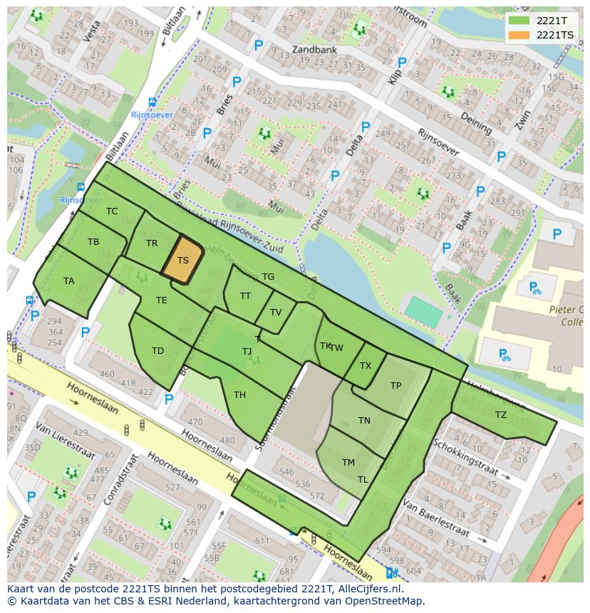 Afbeelding van het postcodegebied 2221 TS op de kaart.
