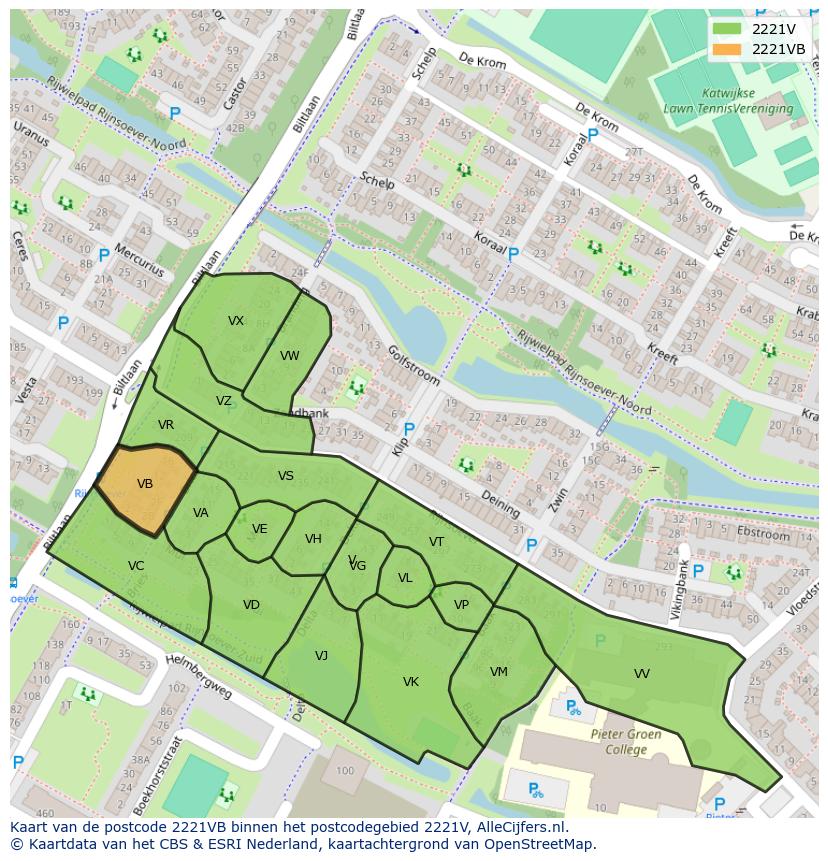 Afbeelding van het postcodegebied 2221 VB op de kaart.