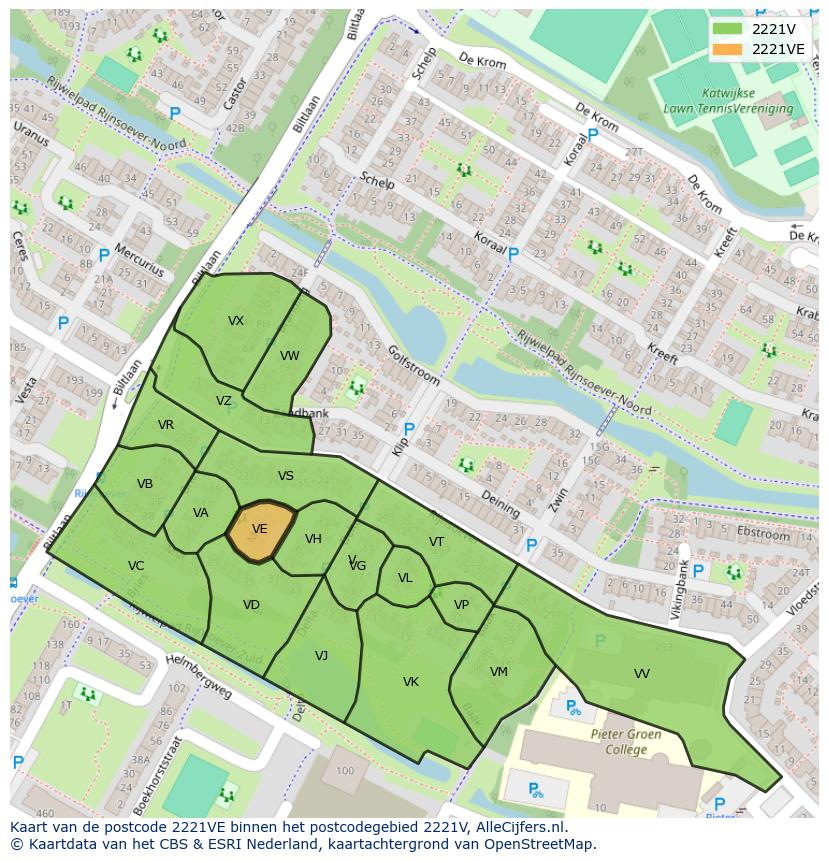 Afbeelding van het postcodegebied 2221 VE op de kaart.