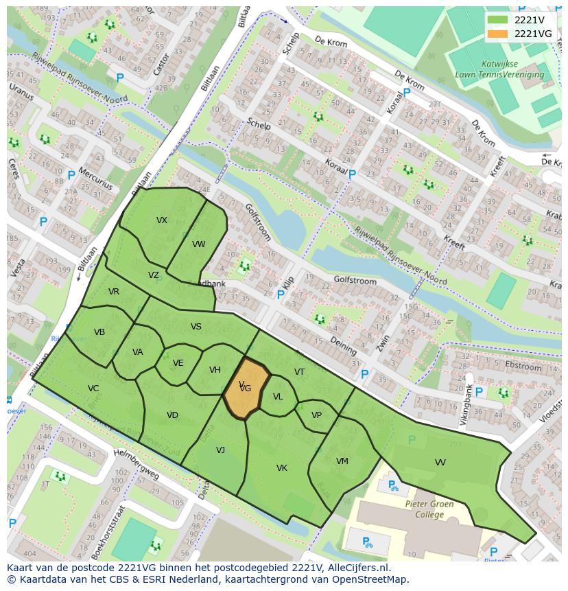 Afbeelding van het postcodegebied 2221 VG op de kaart.