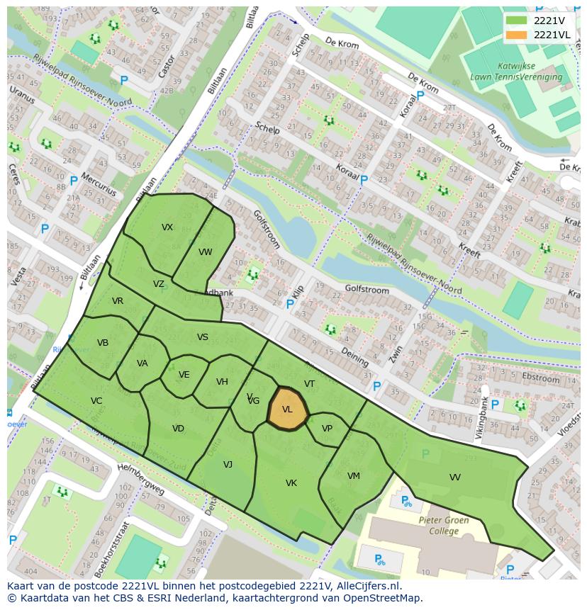 Afbeelding van het postcodegebied 2221 VL op de kaart.