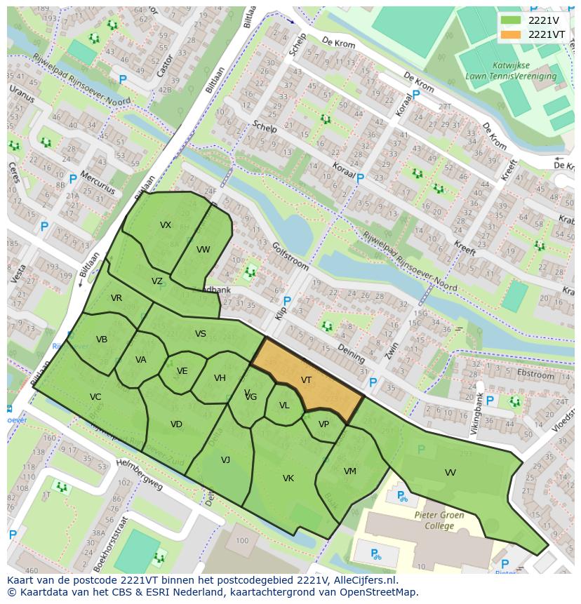 Afbeelding van het postcodegebied 2221 VT op de kaart.