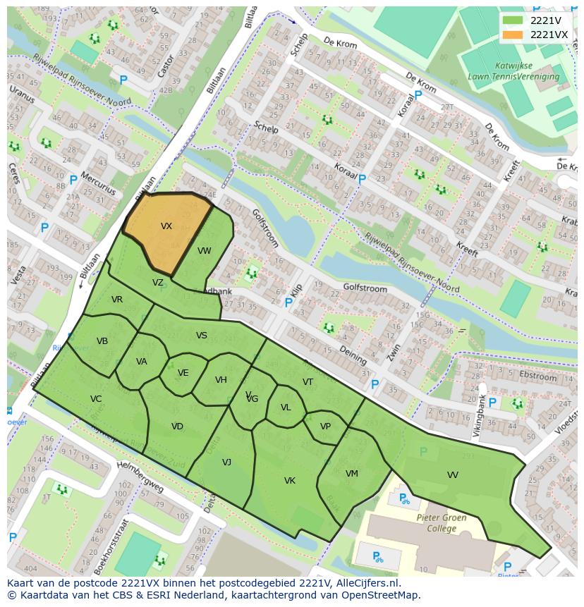 Afbeelding van het postcodegebied 2221 VX op de kaart.