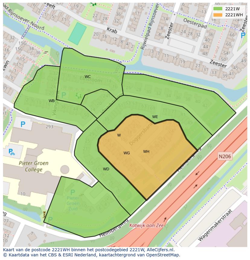 Afbeelding van het postcodegebied 2221 WH op de kaart.