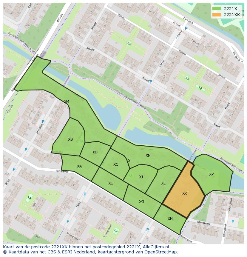 Afbeelding van het postcodegebied 2221 XK op de kaart.