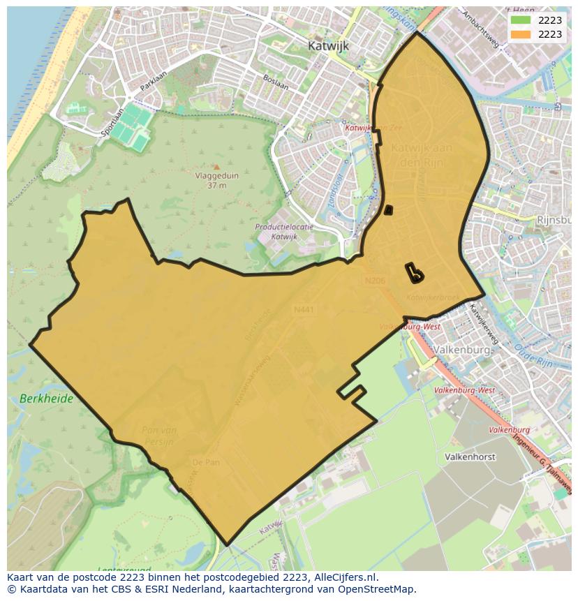 Afbeelding van het postcodegebied 2223 op de kaart.