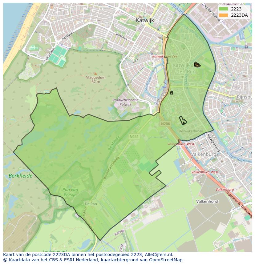 Afbeelding van het postcodegebied 2223 DA op de kaart.