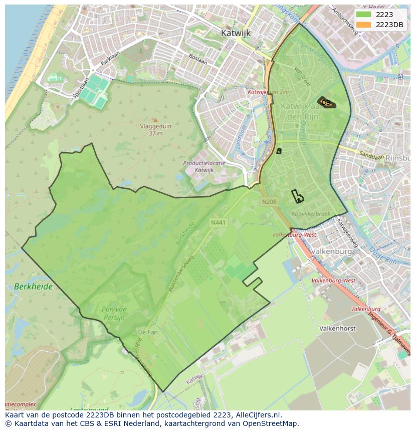 Afbeelding van het postcodegebied 2223 DB op de kaart.