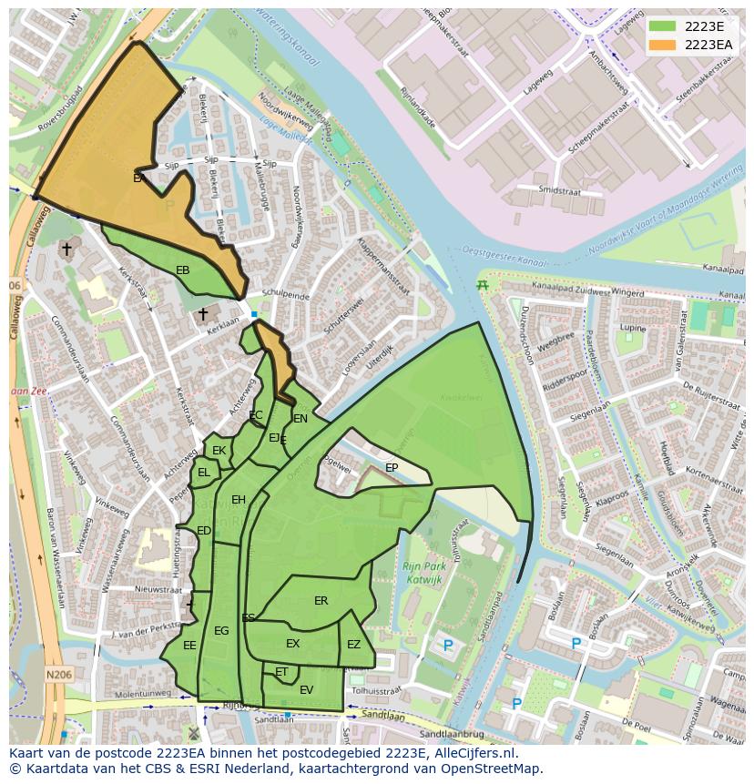 Afbeelding van het postcodegebied 2223 EA op de kaart.