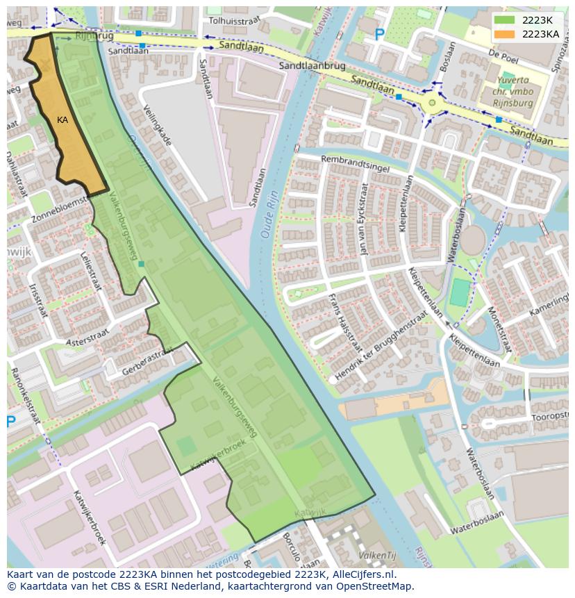 Afbeelding van het postcodegebied 2223 KA op de kaart.