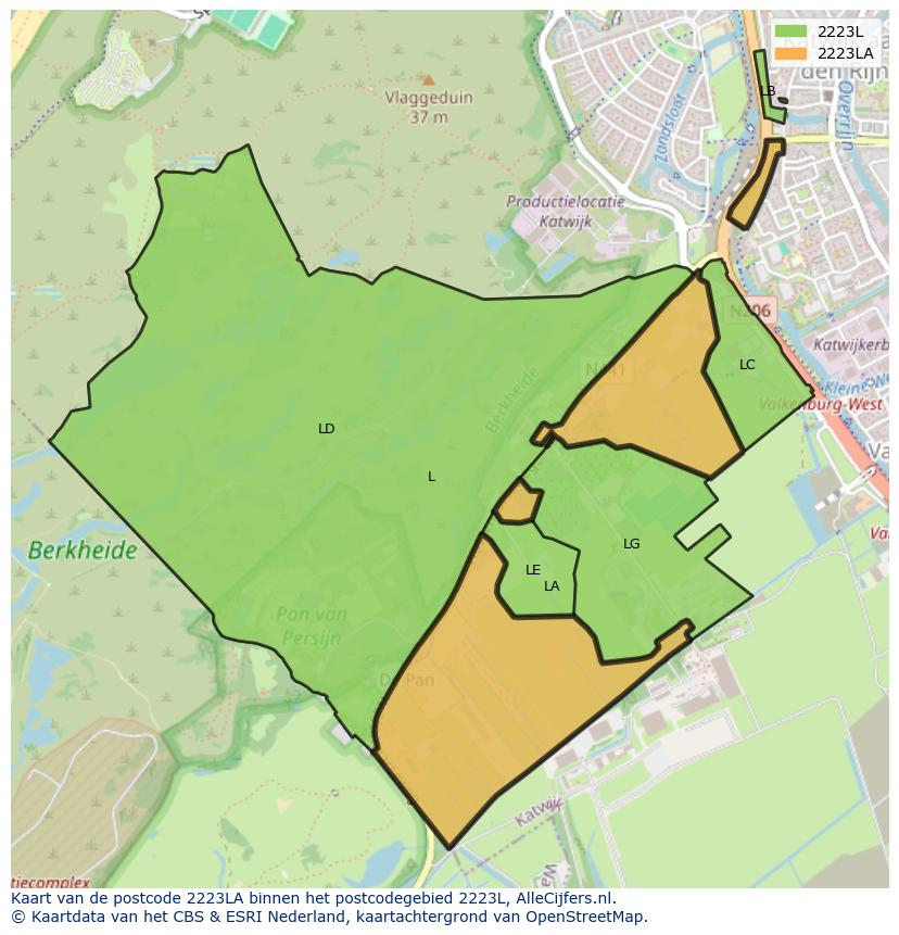 Afbeelding van het postcodegebied 2223 LA op de kaart.