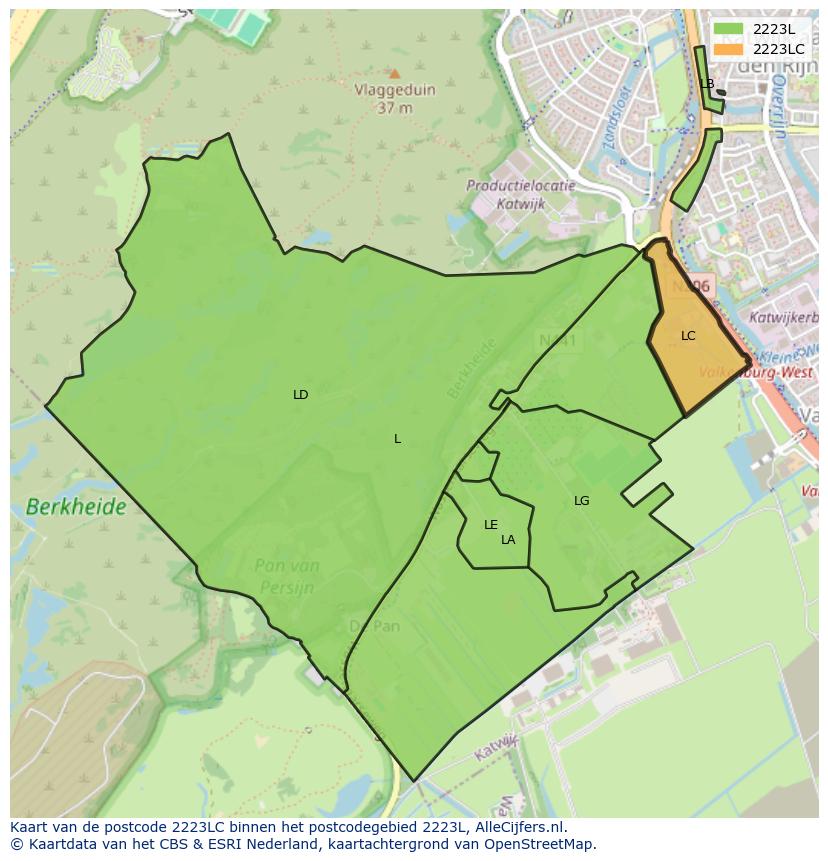 Afbeelding van het postcodegebied 2223 LC op de kaart.
