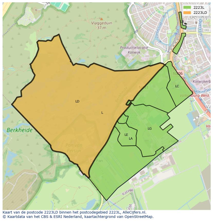 Afbeelding van het postcodegebied 2223 LD op de kaart.