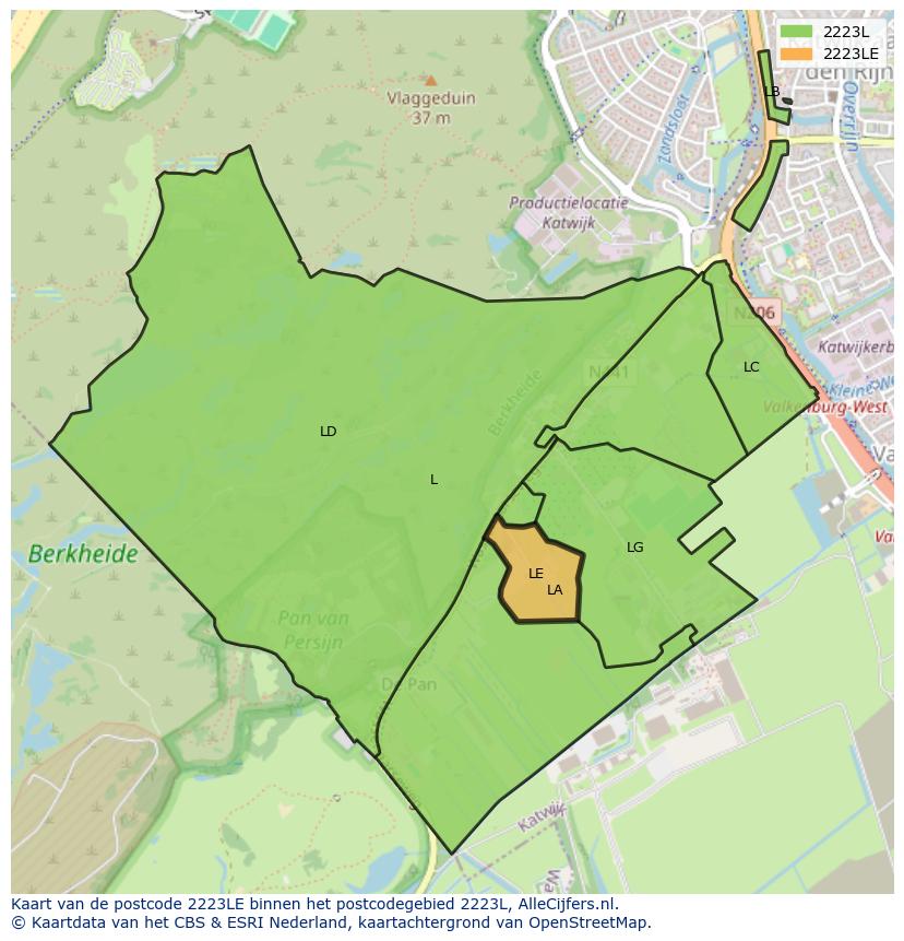 Afbeelding van het postcodegebied 2223 LE op de kaart.