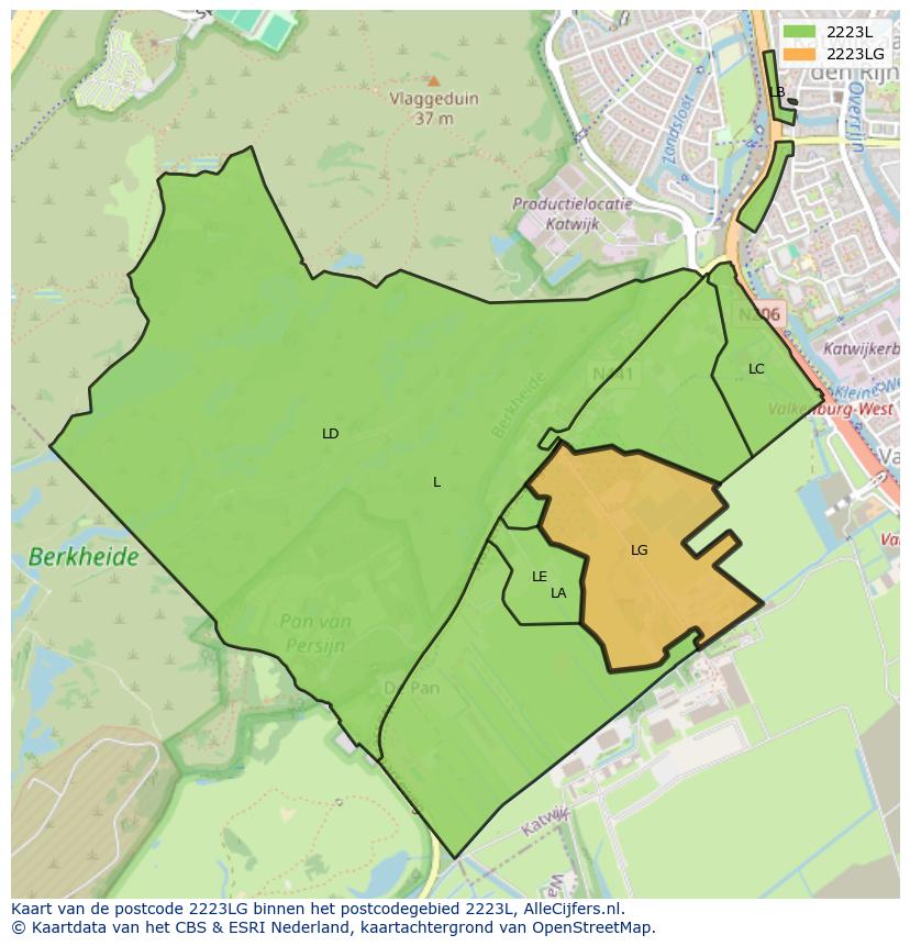 Afbeelding van het postcodegebied 2223 LG op de kaart.