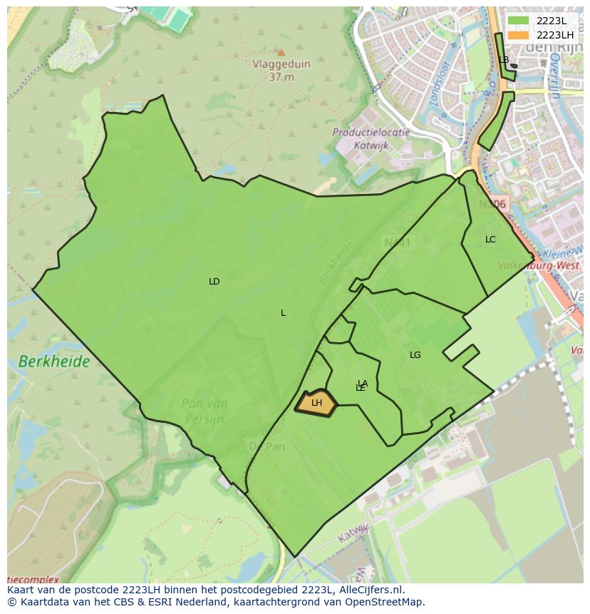 Afbeelding van het postcodegebied 2223 LH op de kaart.