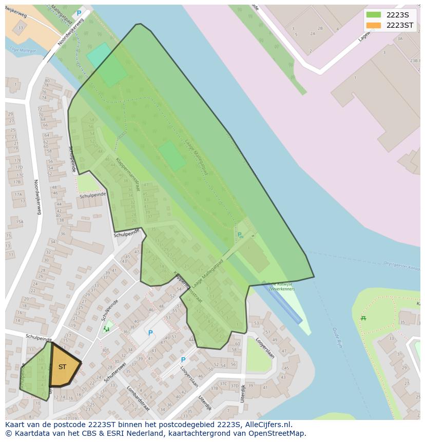 Afbeelding van het postcodegebied 2223 ST op de kaart.