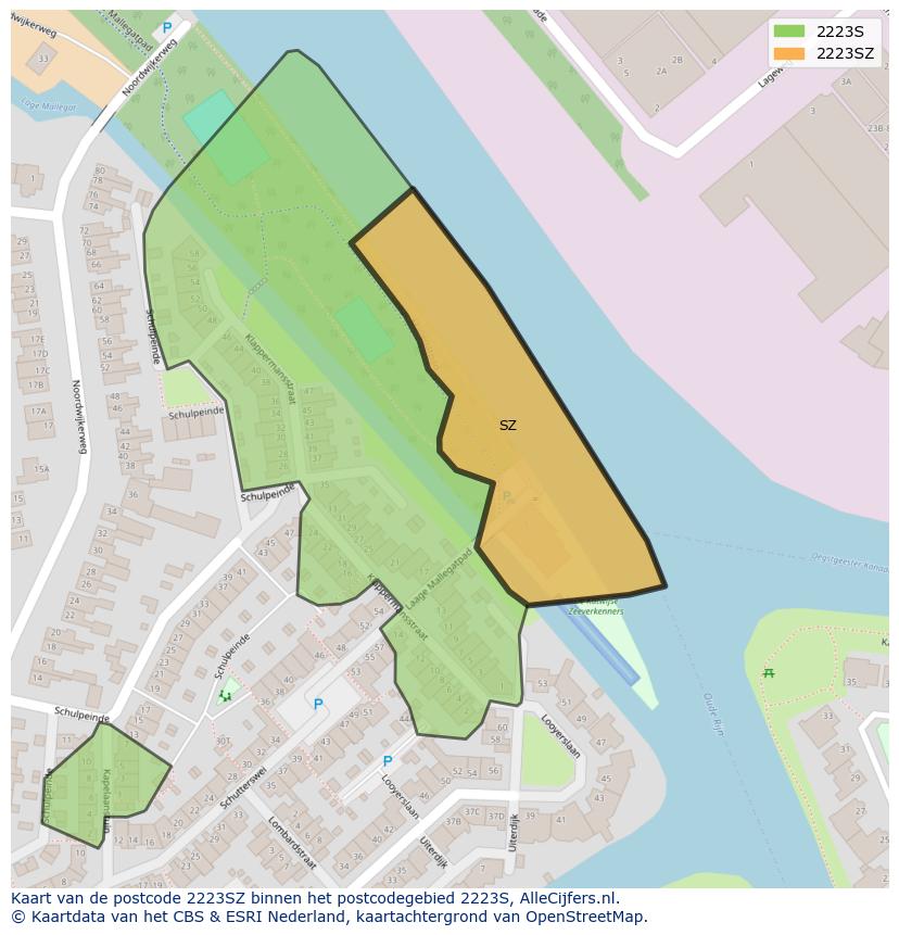 Afbeelding van het postcodegebied 2223 SZ op de kaart.