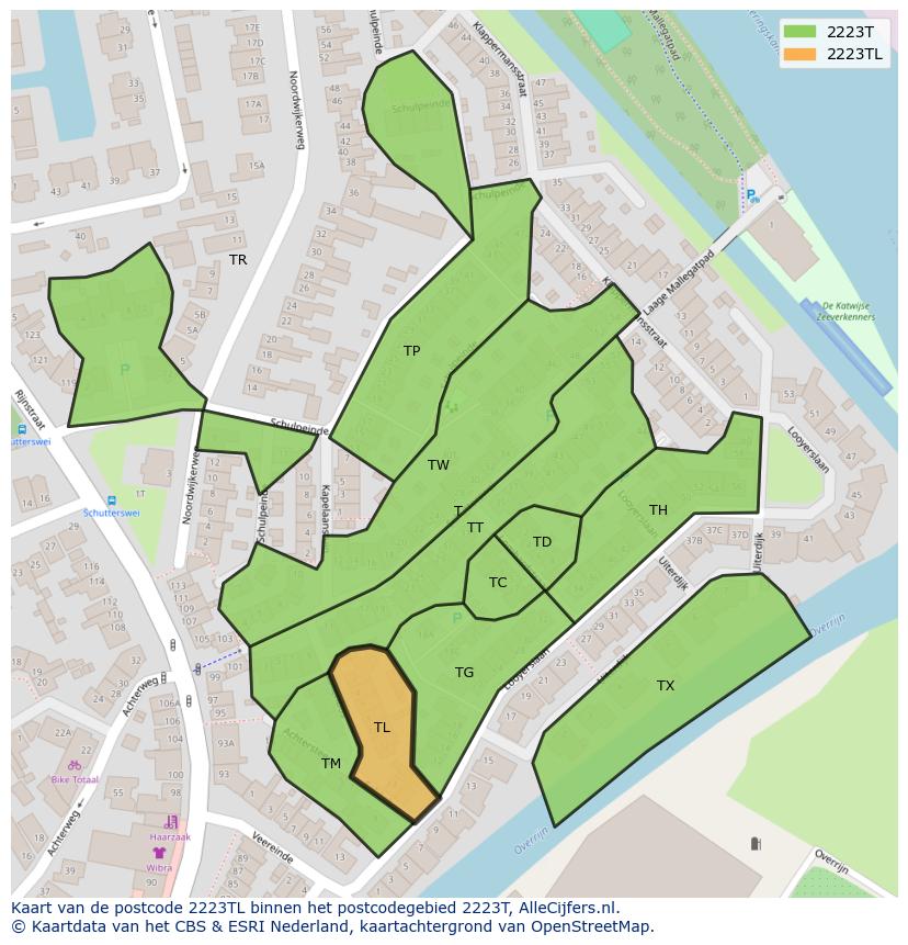 Afbeelding van het postcodegebied 2223 TL op de kaart.