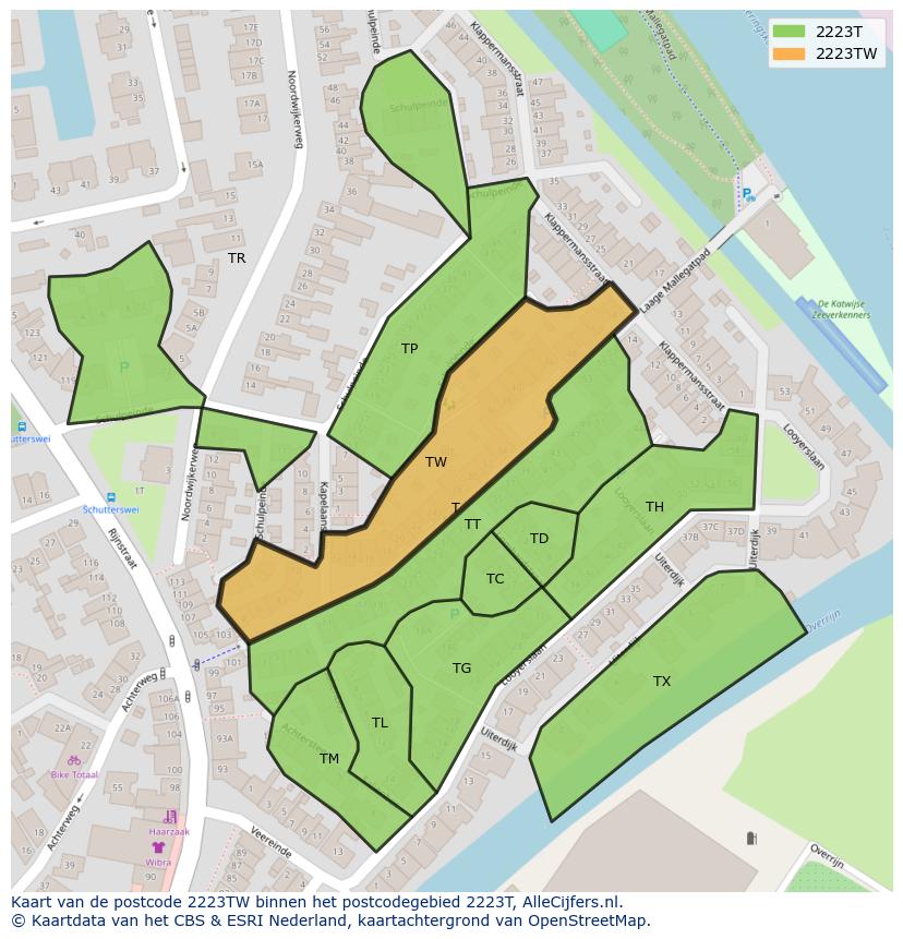 Afbeelding van het postcodegebied 2223 TW op de kaart.